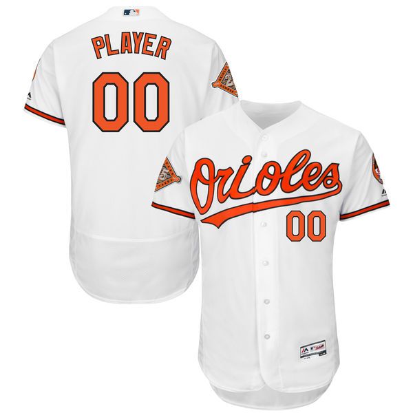 Men Baltimore Orioles Majestic Home White 2017 Authentic Flex Base Custom MLB Jersey with Commemorative Patch->customized mlb jersey->Custom Jersey